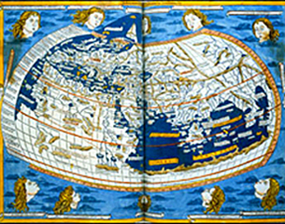 Mappamondo di epoca posteriore derivato dalla carta di Al-Idrisi in cui  segnata anche la direzione dei venti