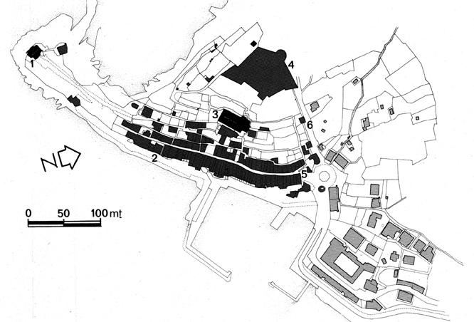 PORTOVENERE: Pianta dell'antico Borgo (da: Liguria Territorio e Civilt-LE CINQUE TERRE-Sagep Ed.-Genova 1979)