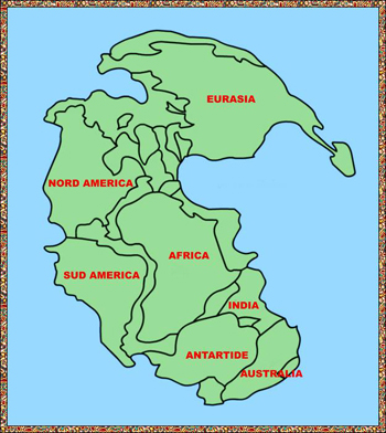 PANGEA con suddivisione nei continenti attuali