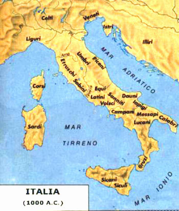 Le popolazione distribuite in ITALIA - intorno all'anno 1000 a.c.